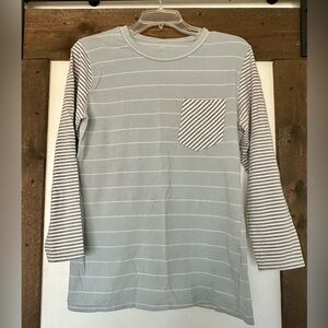 Slate blue and white striped top